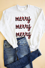 Load image into Gallery viewer, Plaid Merry Merry Merry Ash Graphic Sweatshirt
