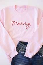 Load image into Gallery viewer, Merry Script Light Pink Graphic Sweatshirt
